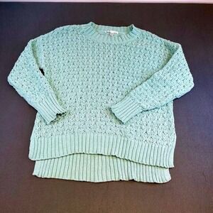 Seven7 Women Knit Pullover Sweater Textured High Low Hem Green Medium M M